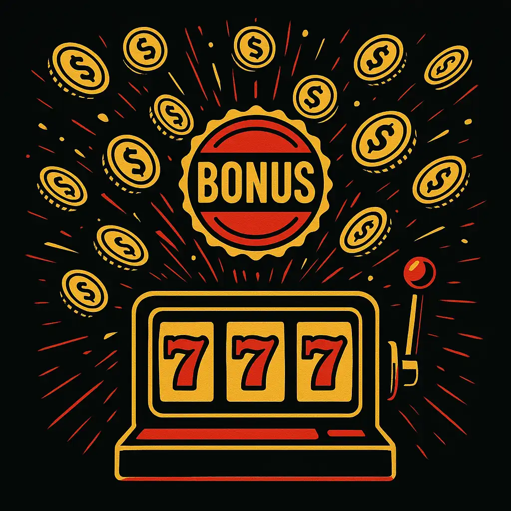 Illustration of gold coins bursting from a bonus badge representing a claimed casino bonus